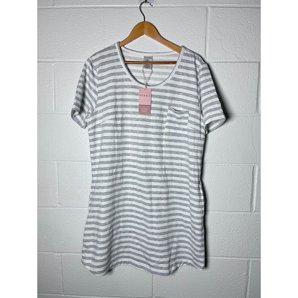 Serra grey white striped short sleeve dress